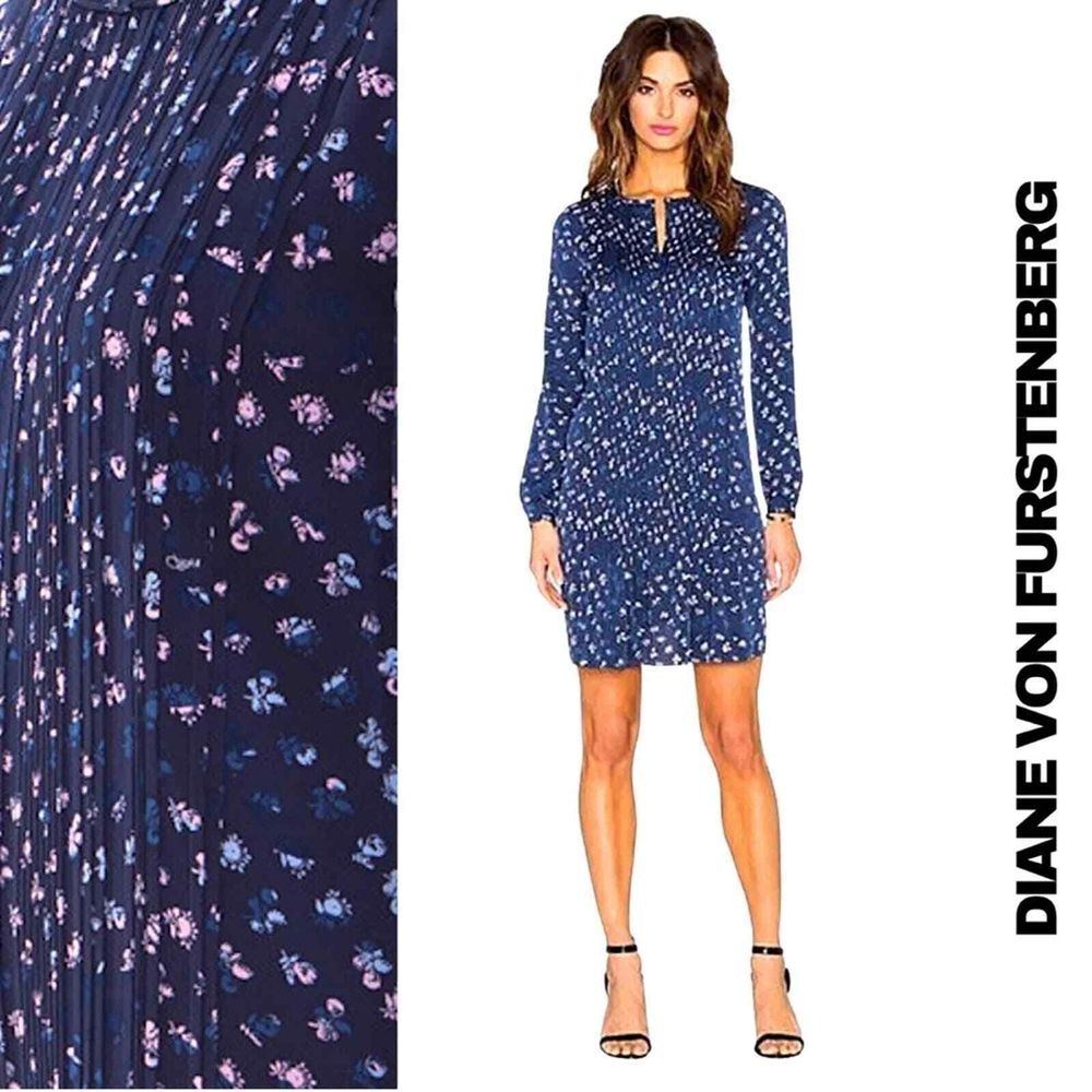 Diane Von Furstenberg Meadow Floral-Print Silk Dress in Daisy Buds Indigo Size 0